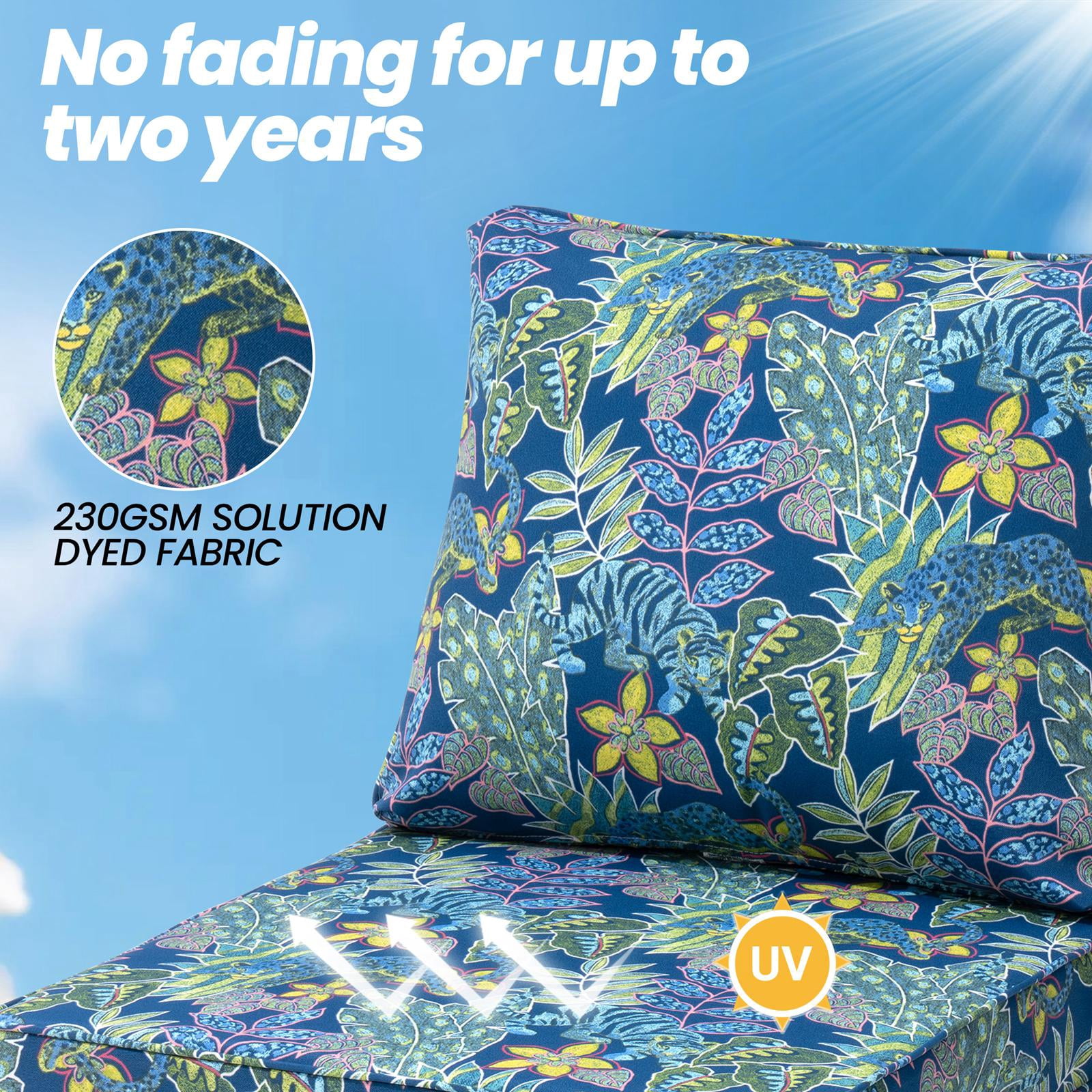 Pellebant 25x24 Inch Outdoor Cushions for Patio Furniture Water Resistant Patio Chair Cushions 2-Year Fade Resistant Deep Seat Cushions, Replacement Cushions for Outdoor Furniture,BLue Flower