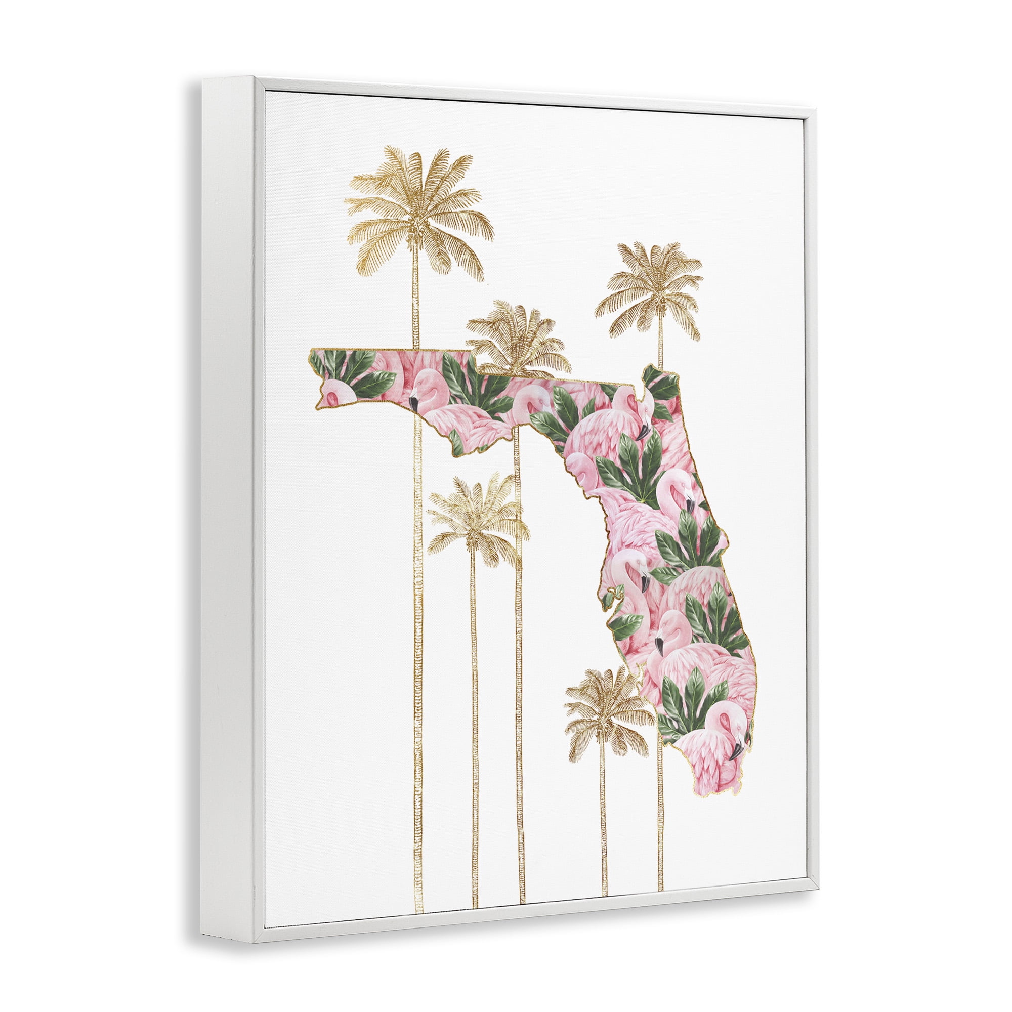 Stupell Industries Flamingo Patterened Florida Town & City Painting White Framed Art Print Wall Art, 11 x 14