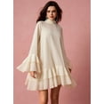 thumbnail image 3 of Apricot Solid Layered Stand Collar Elegant Long Sleeve Mini Dress, 3 of 7