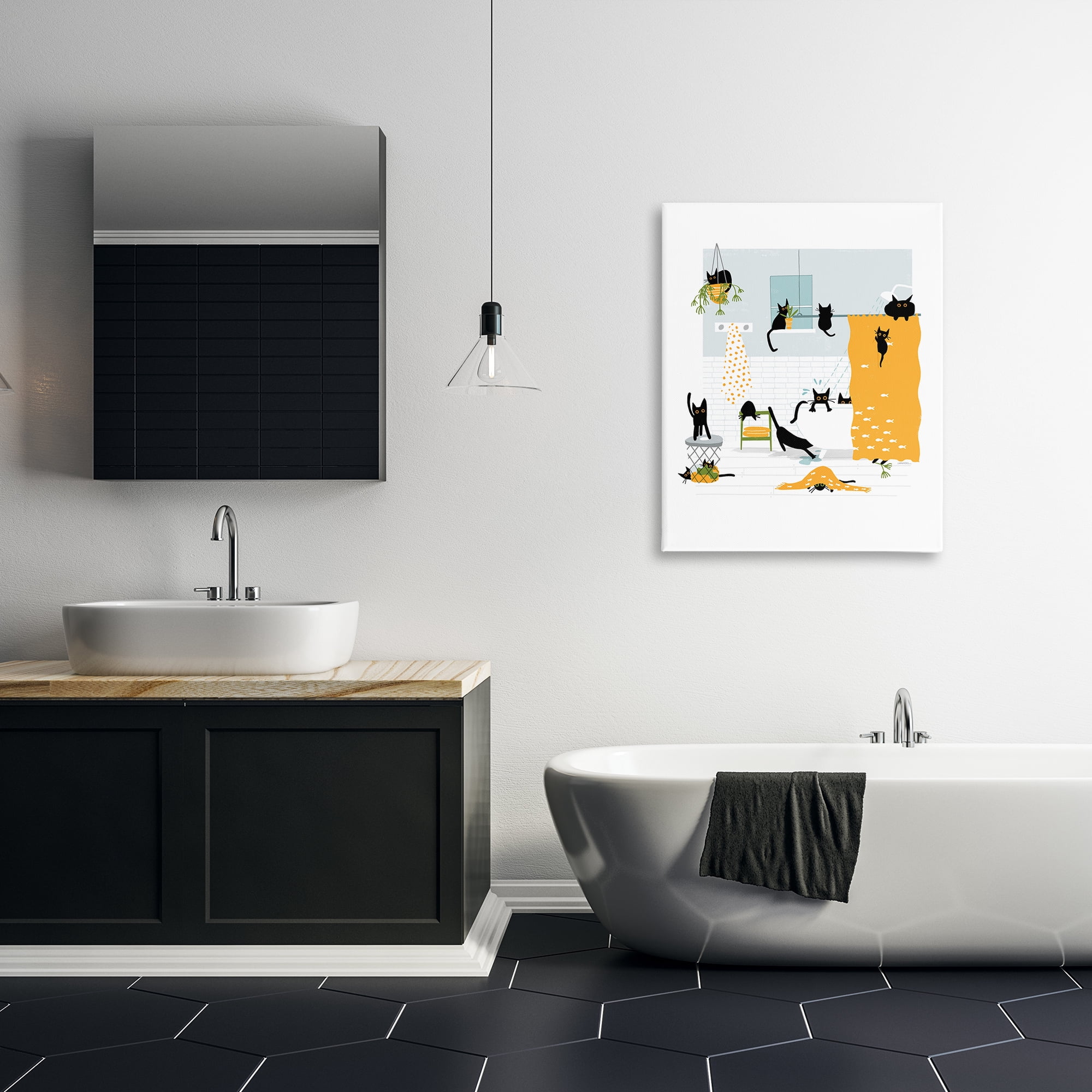 Stupell Industries Black Cats Bath Time Bath & Laundry Painting Wrapped Canvas Art Print Wall Art, 30 x 40