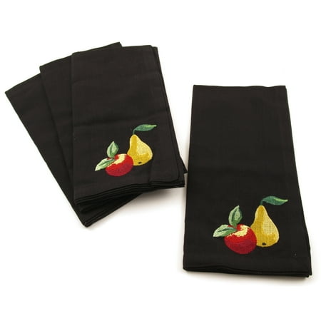 - Park B. Smith Black with Embroidered Assorted Fruits 100% Cotton Dinner Napkin, Set of 6