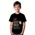 thumbnail image 1 of Rugby T-shirt - Youth Rugby-Themed Print T-Shirt - Breathable Cotton, Casual Crew Neck, Stretch Fabric, Colorful "Eat Rugby Repeat" Design, Perfect for Summer Sports & Weekend Wear, 1 of 6