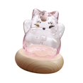 thumbnail image 2 of kowaku Glass Piggy Bank Money Saving Pot Ornament Festival Gift Cute Kitten Shaped Money Bank with Wooden Base for Shelf Living Room PInk, 2 of 9