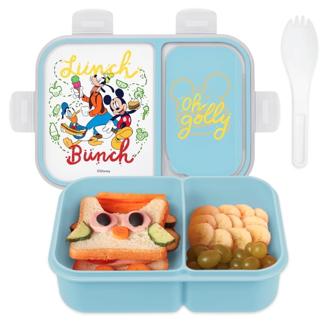 Best Brands Disney Bento Box - Fiambrera para niños a prueba de fugas con compartimentos divididos y tenedor desmontable - Caja Bento sin BPA de Mickey y Minnie, Stitch y Winnie the Pooh