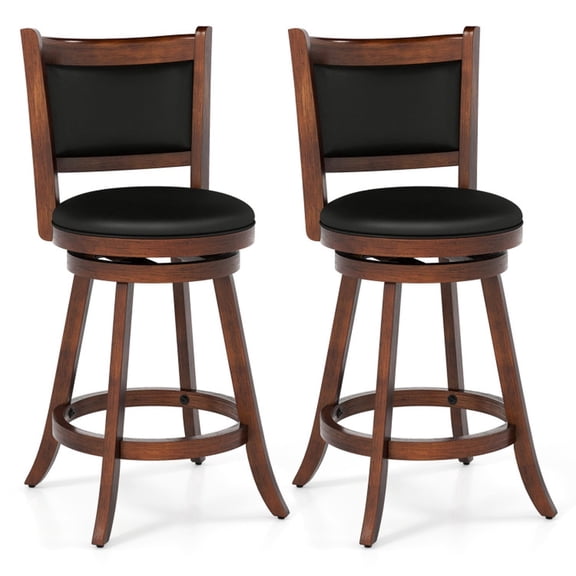 Furnibear Swivel Counter Stools Set of 2 with Upholstered Seat and Rubber Wood Frame for Kitchen Island Dining, Brown