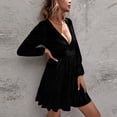 thumbnail image 1 of Gspmoly Robes pour Femmes, Robe Décontractée Aguichant Unie pour Femmes à Col en V à Manches Longues, Robes de Cocktail pour Femmes Offres du Jour, 1 of 5