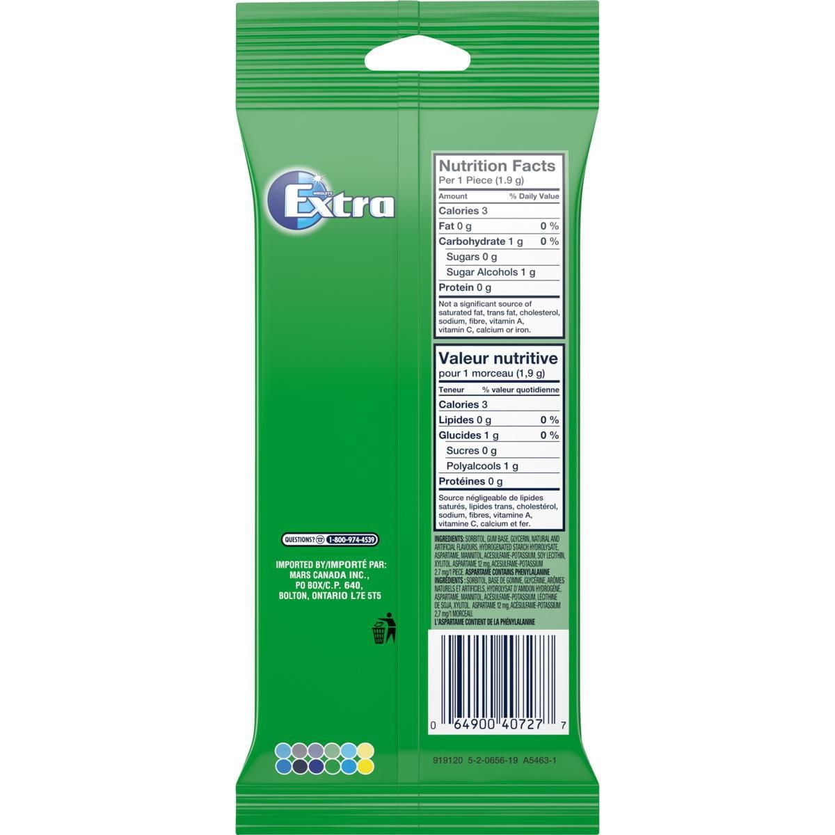 EXTRA, Spearmint Flavoured Sugar Free Chewing Gum, 14 Sticks, 3 Packs