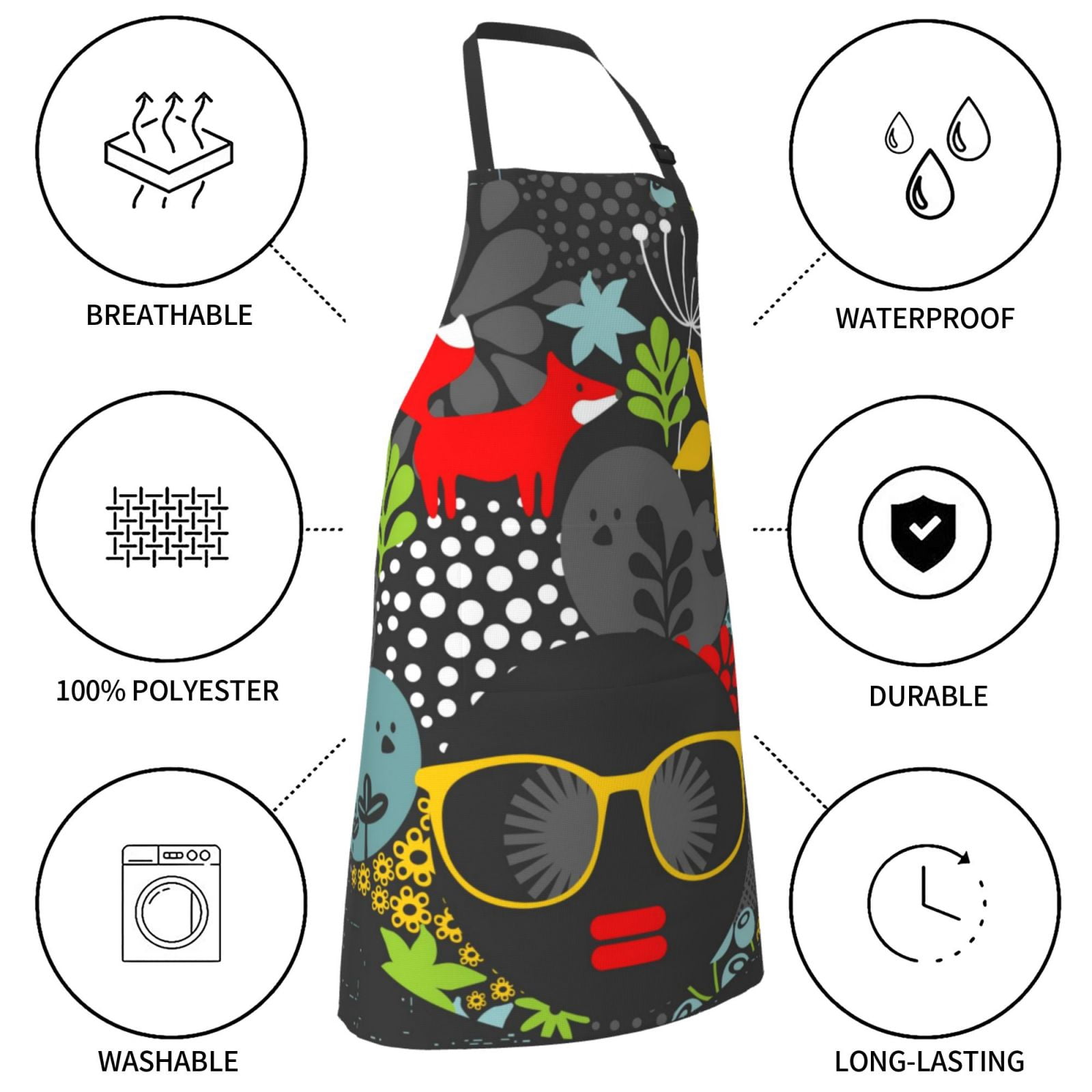 Kdxio Black Head Woman with Fox Hair Apron with Pockets Adjustable Kitchen Aprons for Men Women Waterproof Aprons for Cooking,Drawing,Crafting, Baking Household Cleaning