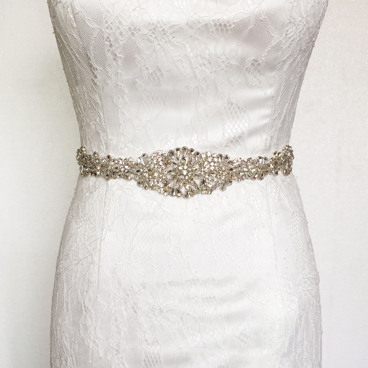 Rhinestone Beaded Applique Wedding Bridal Dress Belt Sash Ribbon Waistband DIY