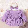 thumbnail image 3 of Newborn Infant Baby Girl Clothes Long Sleeve Bow Romper Ruffle Jumpsuits with Headband, 3 of 7