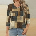 thumbnail image 2 of ZQUUVOU Women's T-Shirt Casual Plaid V-Neck 3/4 Sleeve Blouse B-Khaki (M), 2 of 7
