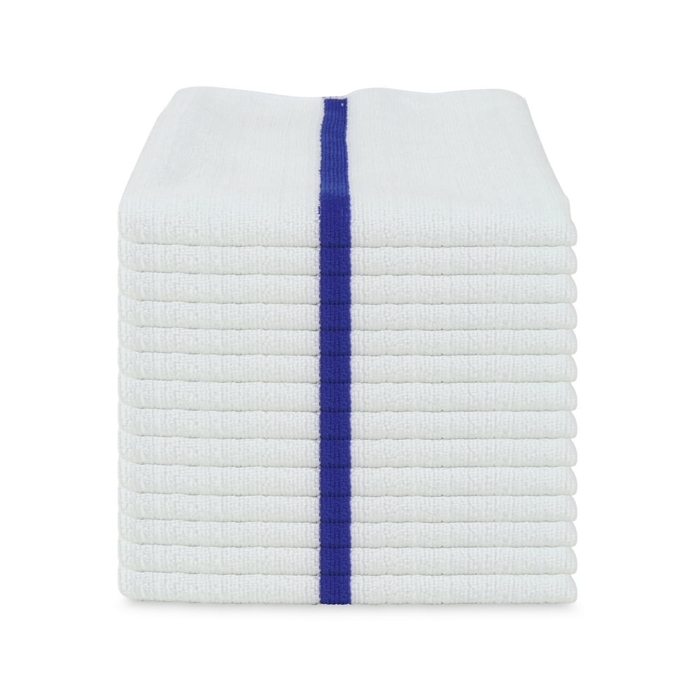 Microfiber Bar Mop Cleaning Towels 12 Pack of 15 x 18 White with Blue