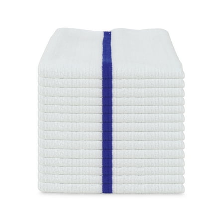 Arkwright Bar Mop Kitchen Towels (Pack of 12  15x18)  Microfiber  White with Blue Stripe