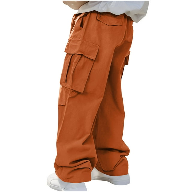 Jgppe Men's Wide Leg Pants Fashion Solid Color with Multi-pockets Elastic Mid Waist Long Cargo Pants