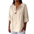 thumbnail image 2 of Endives Women's Linen Shirt V Neck Half Sleeve Loose Fit Casual Blouse Spring Outfit Women's Plus S-5XL, 2 of 4
