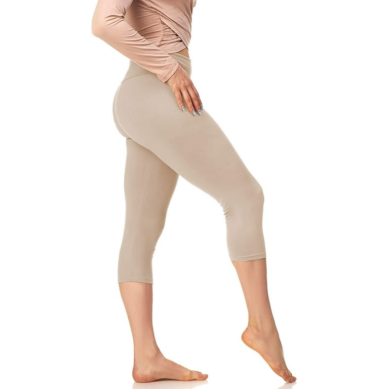 LMB Capri Leggings for Women Buttery Soft Polyester Fabric, Light Grey, XL  - 3XL 