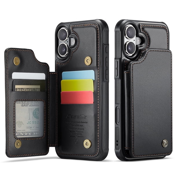 Funda para iPhone 16 Plus con tarjetero, funda tipo cartera para hombre y mujer con bloqueo RFID, cierre magnético de cuero resistente a prueba de golpes para iPhone 16 Plus