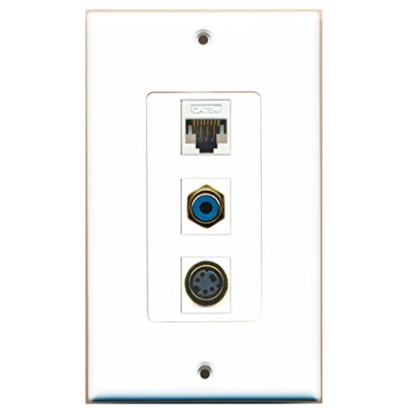 RiteAV - 1 Port RCA Blue and 1 Port S-Video and 1 Port Cat5e Ethernet White Decorative Wall Plate Decorative