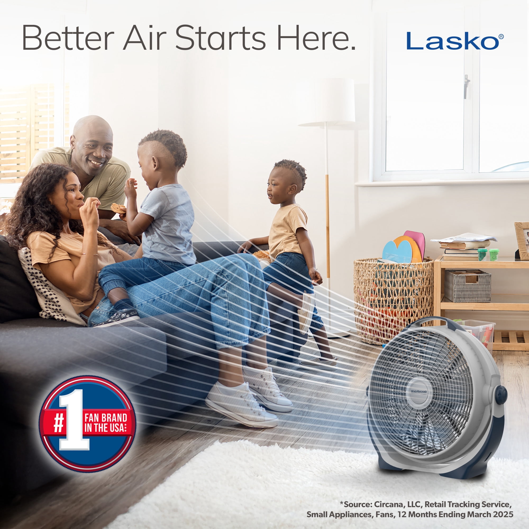 Lasko WindMachine 20" Large Floor Fan, with Pivoting Head for Whole Room Cooling, Portable Indoor 3-Speed Air Circulator, Gray, 3300