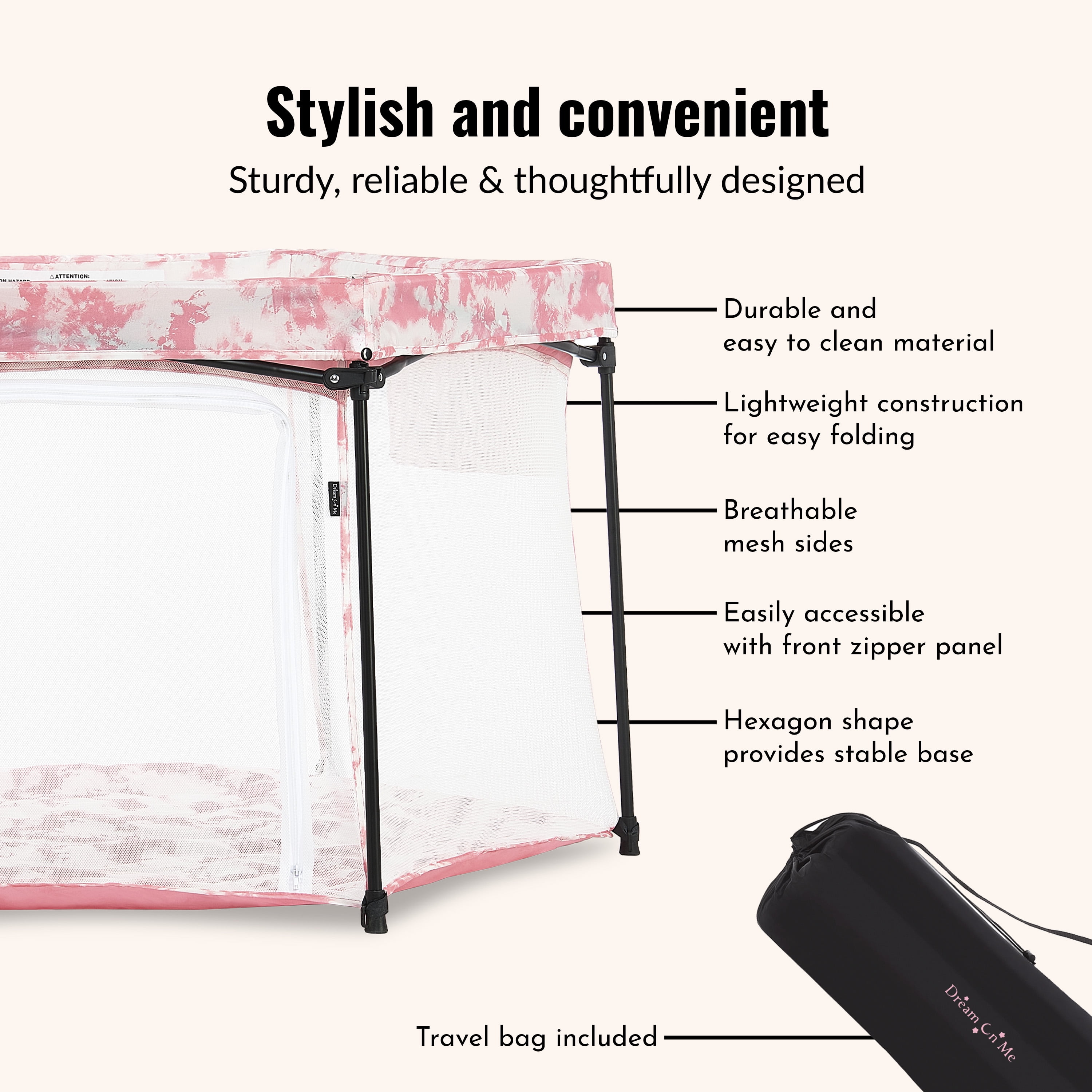 Dream on Me Onyx Playpen, Blush Pink