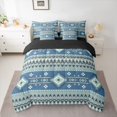 thumbnail image 2 of Feelyou Blue Boho Aztec Twin Bedding Sets 7-Piece for Women, Rustic Farmhouse Bedding Comforter Set, Western Retro Fashion Reversible Sheet Sets, Ultra Soft Bedroom Decor, 2 of 7