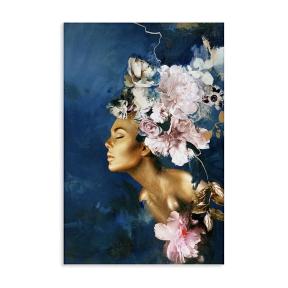 Stupell Industries Sophisticated Floral Woman Portrait Painting Wrapped Canvas Canvas Art Print Wall Art, 16 x 24