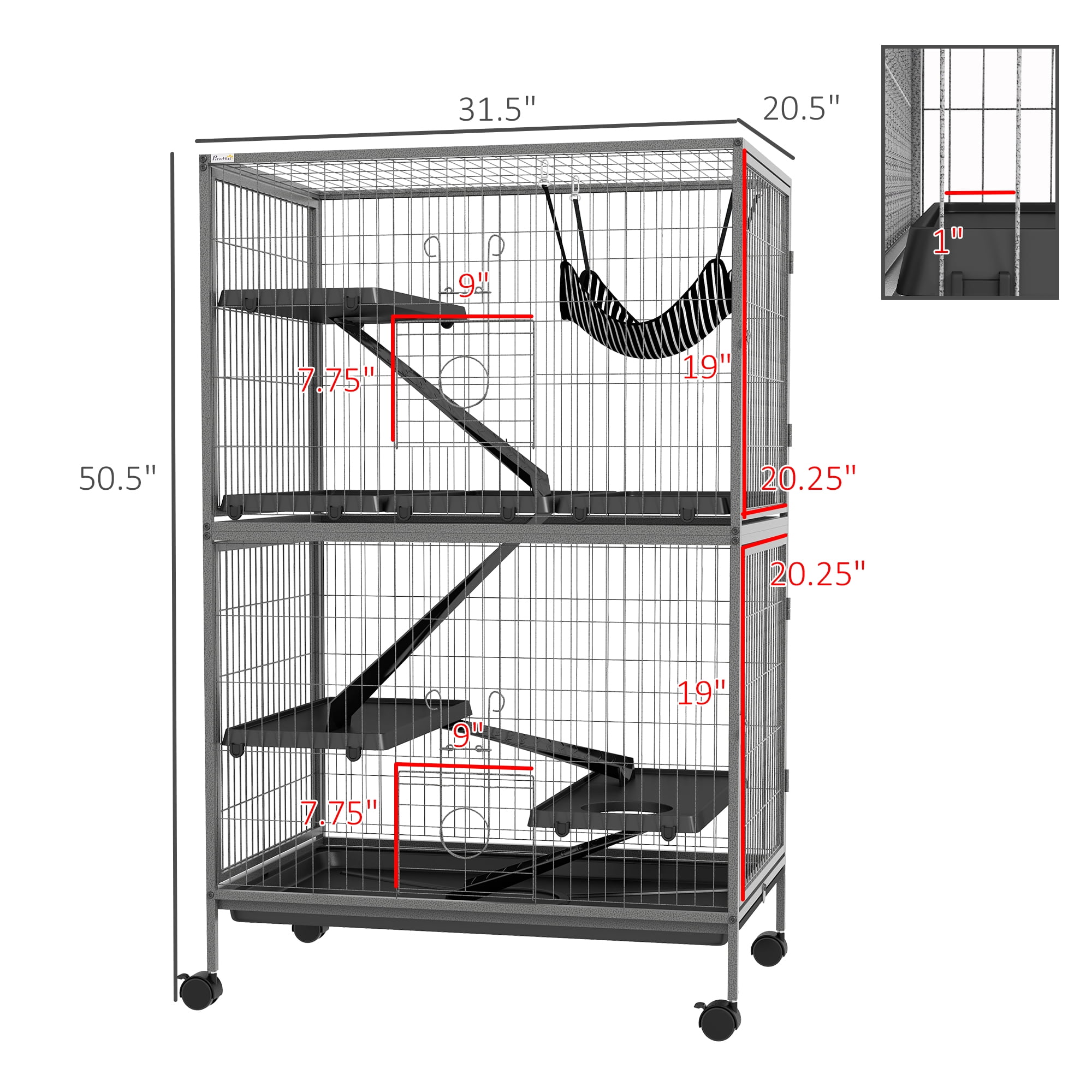 Dog Bed PawHut 50" 5-Tier Small Animal Cage, Ferret Cage, Large Chinchilla Cage with Hammock Accessory & Heavy-Duty Steel Wire, Small Animal Habitat with 4 Doors, Removable Tray, Gray,Large Dog Bed
