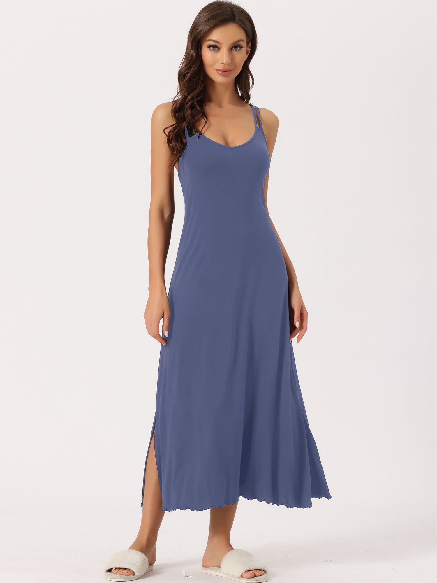 DARING DIVA Women's Lingerie Nighties Midi Racer Back Pajama Dress XS Blue