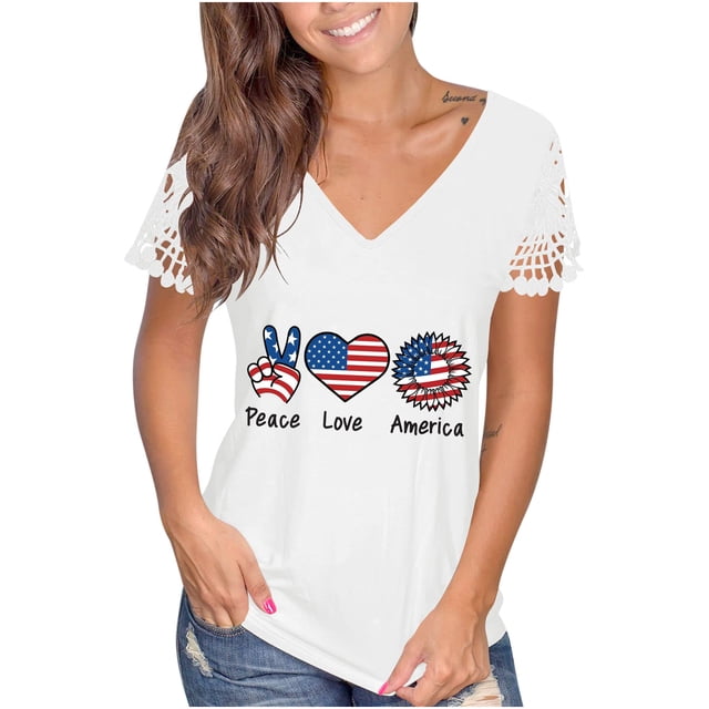 Blusa de manga corta de encaje informal con cuello en V de verano para mujer Fridja bn7991