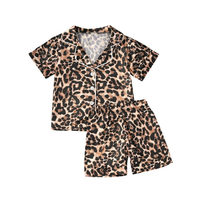 goowrom Ensemble de Pyjama Garçons Filles Hauts à Imprimé Léopard+shorts/pantalons