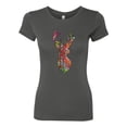 thumbnail image 2 of Trippy Colorful Buck Head Rainbow Hunting Deer Mosaic Animal Lover Womens Slim Fit Junior Tee, Dark Grey, Large, 2 of 3