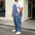 thumbnail image 6 of Atkumj Denim Overalls for Men with Pockets Comfortable Elastic Waistband Straight Leg Lightweight Overalls Vintage Wash Solid Color Men Baggy Jeans for Daily Walking 5XL, 6 of 6