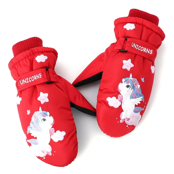 Toddler Winter Gloves Waterproof Kids Sports Gloves Thicken Mittens Cartoon Unicorns Print Skiing Gloves for Girl Boy