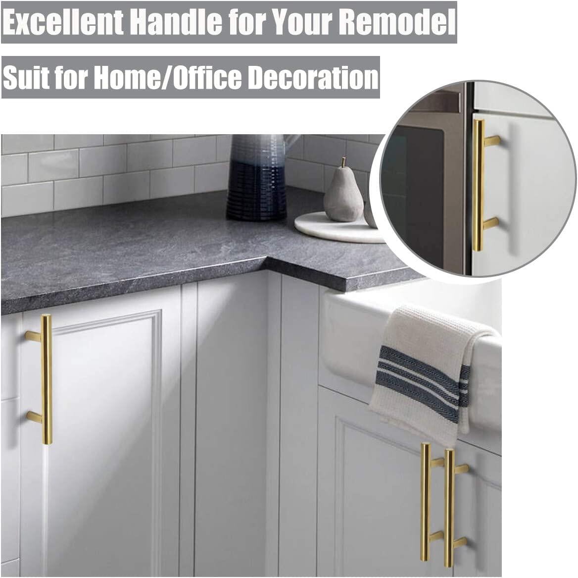Leyfeng Handles, 30 Pack 4 Inch Hole Centers Kitchen Cabinet Pulls Drawer Dresser Handles, Modern Euro Round T Bar Stainless Steel Kitchen Bathroom Cabinet Hardware