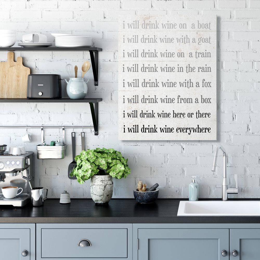 Stupell Industries I Drink Wine Everywhere Phrase Funny Rhyme Word Design Canvas Wall Art Design by Daphne Polselli, 30" x 40"