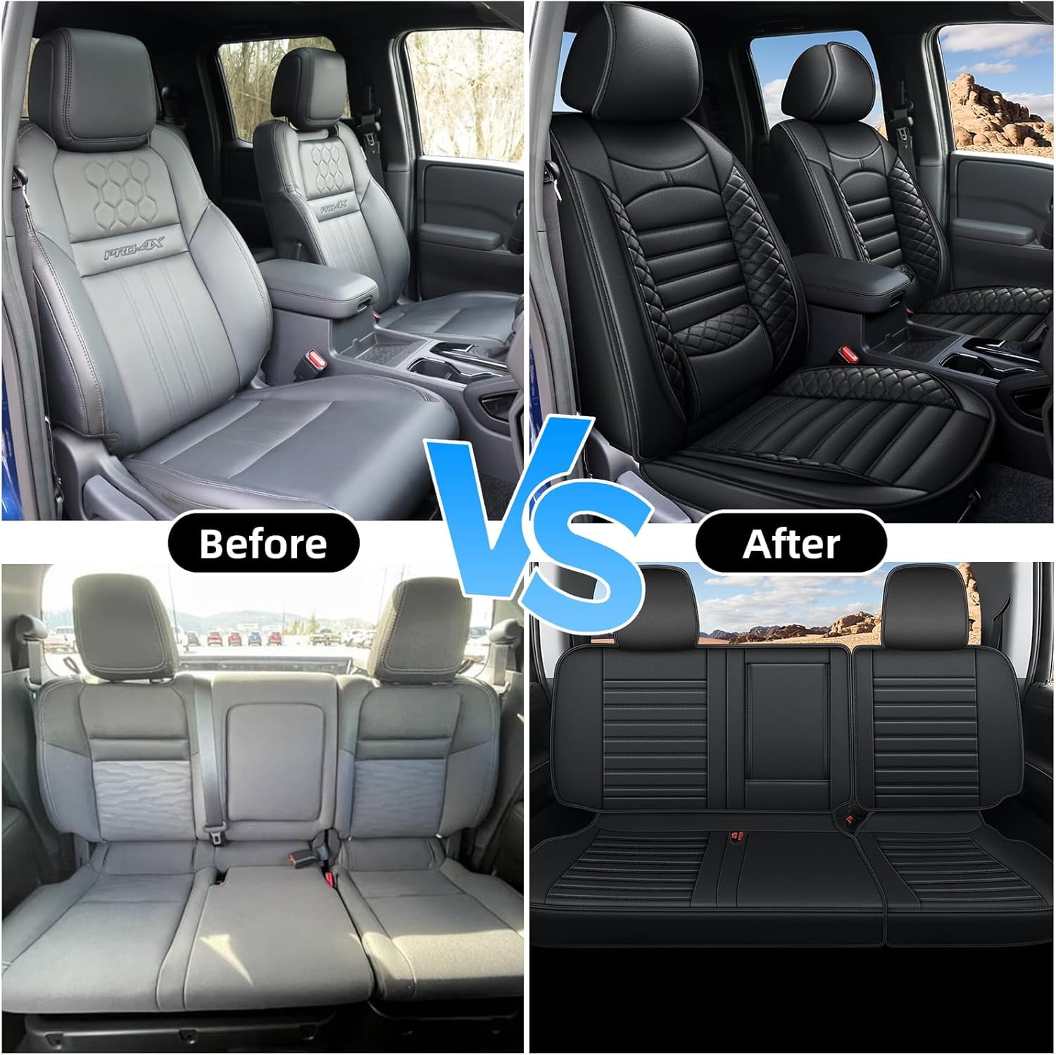 Seat Covers Fit for Nissan Frontier 2009-2024 2025: Full Set Custom Fit for Frontier Crew Cab Extended Cab Car Seat Covers Waterproof Faux Leather Truck Pickup Seat Covers