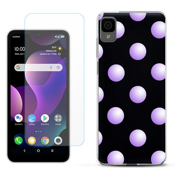 Slim-Fit Gel TPU Phone Case for TCL 30Z / 30 Z / 30 LE, with Tempered Glass Screen Protector, by OneToughShield ® - Polka Dot / Purple
