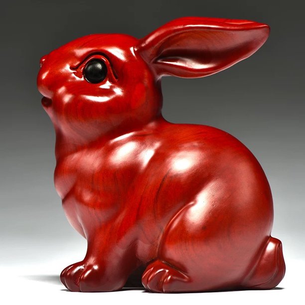 Rosewood carved rabbit figurine, a solid wood rabbit decoration for home living room.