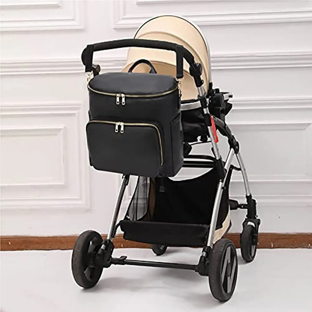 RsenFremior Diaper Bag Backpack Leather Backpack for Women Travel Backpack Baby Bag Large with Troller Straps Capacity for Wet Clothes