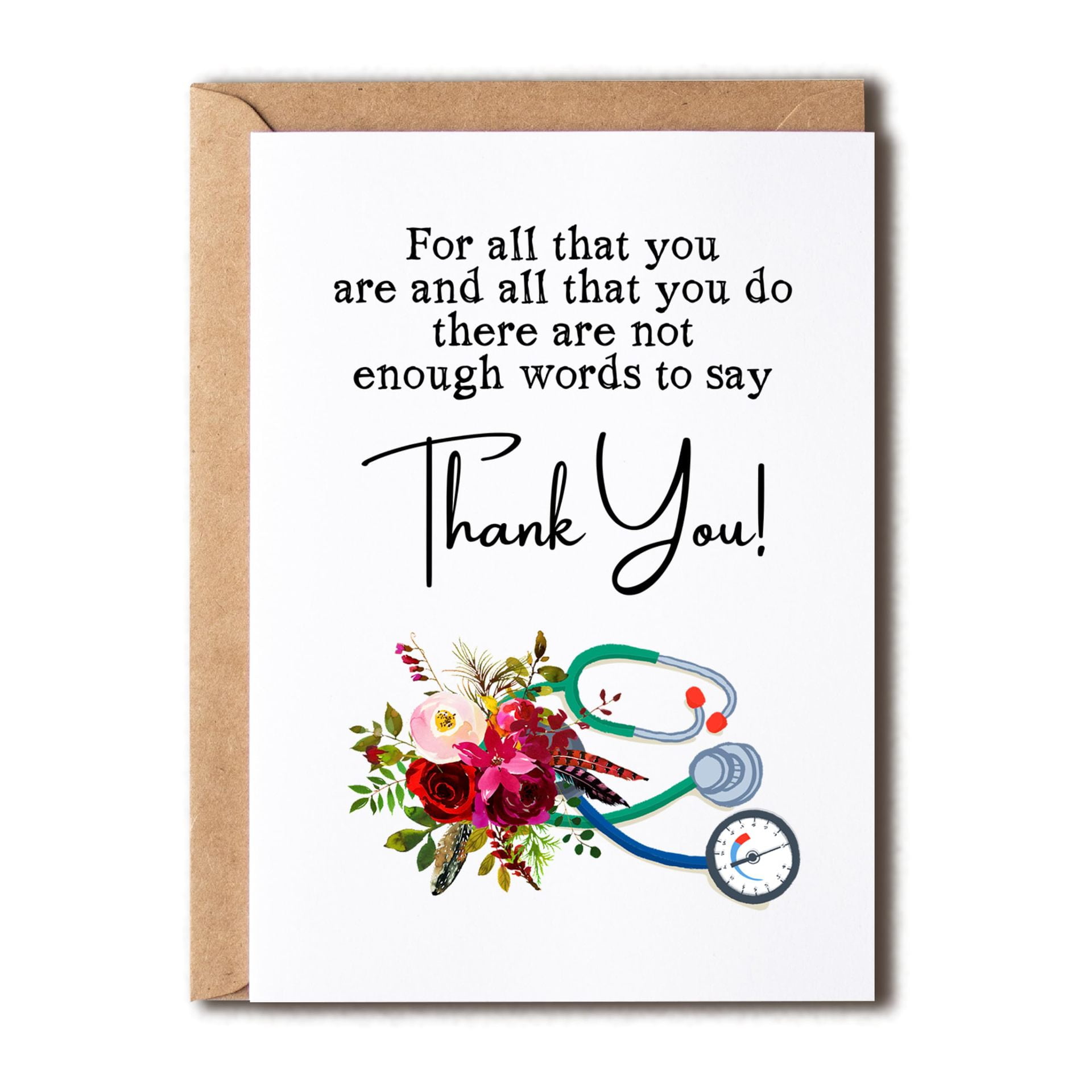 Thank You Card for Healthcare Workers – Beautiful Floral Design with Stethoscope – Blank Inside for Personal Messages – Perfect Appreciation Gift for Nurses, Doctors, and Caregivers