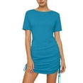 thumbnail image 2 of VEKDONE Womens T-Shirt Dress Short Sleeve Crewneck Drawstring Ruched Mini Dress Casual Athletic Tennis Dresses Solid Color Lightweight Dress Light Blue XXXL, 2 of 7