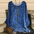 thumbnail image 2 of IROINNID Womens Plus Size Tops Round-Neck Long Sleeve Print Home T-shirt Blouse,Blue, 2 of 6
