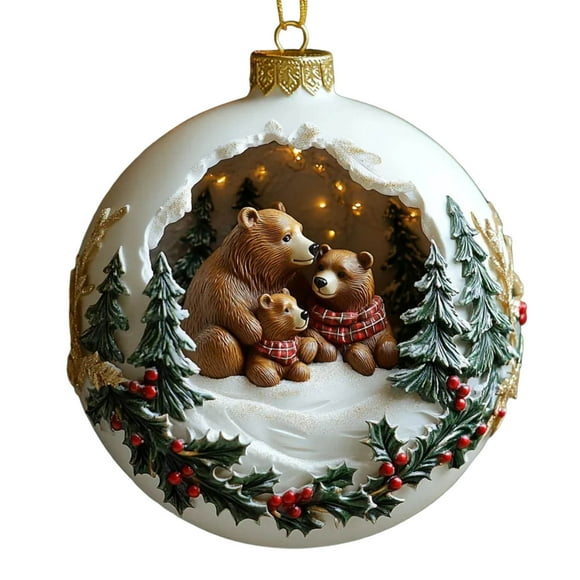 Ireezec Christmas Bear Family Ornament, Festive Holiday Decor, Acrylic Flat Sign for Home, Wall, Table, Window Decoration, Merry Xmas Gift for Family Friends, Winter asonal Party Decoration