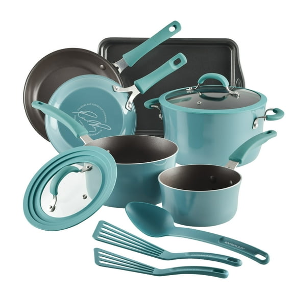 Rachael Ray Cook   Create Aluminum Nonstick Cookware Set, 11-Piece, Agave Blue