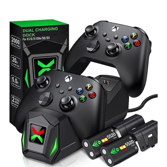 Beboncool Dual Controller Charging Station with 2 Pack 5520mWh Rechargeable Battery Packs Compatible with Xbox Series X|S Xbox One Xbox Elite Controller