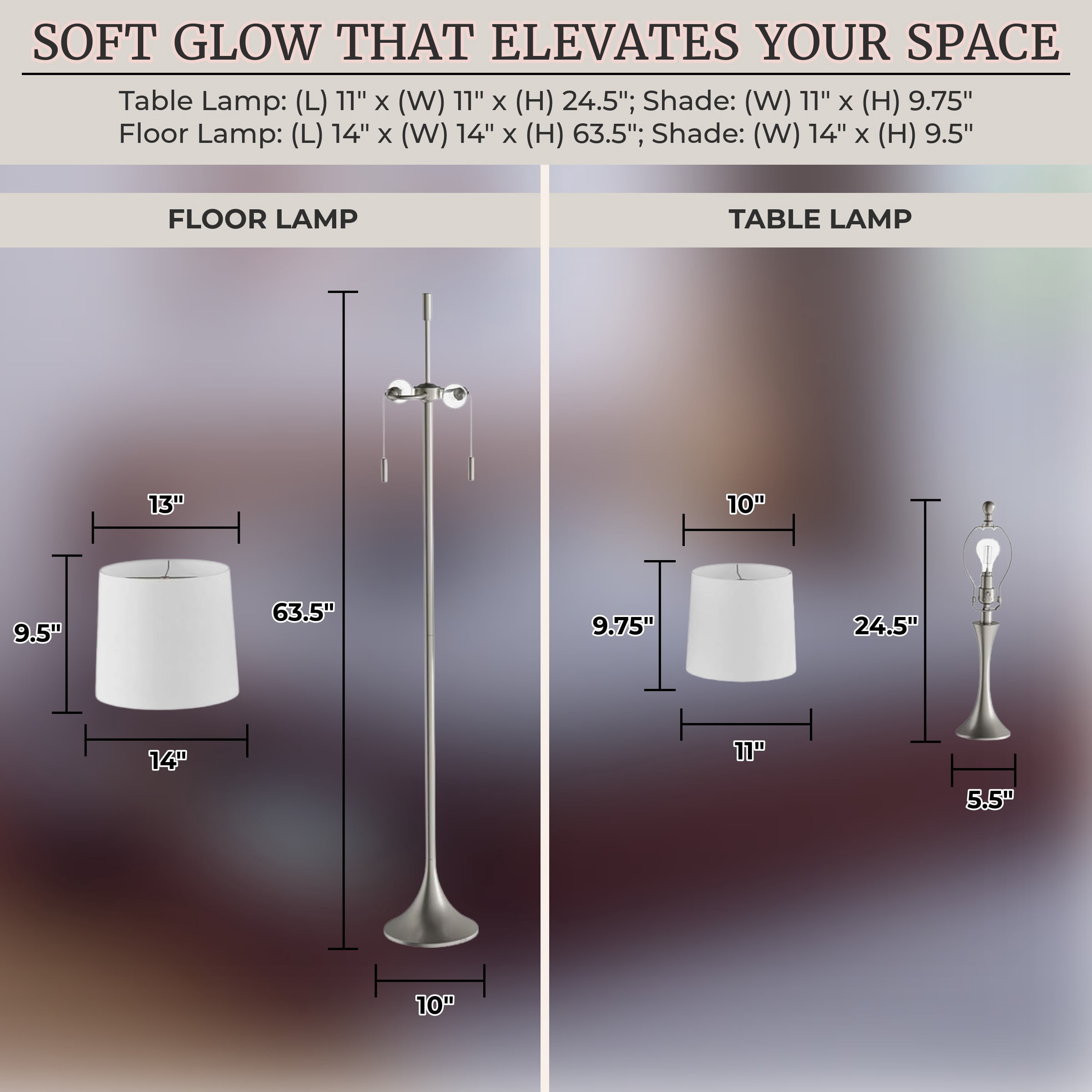 Lavish Home 3-Piece Floor and Table Lamp Set with LED Light Bulbs (Silver)