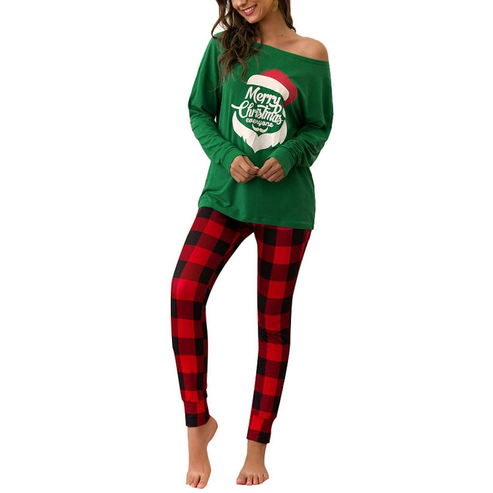 Sexy Dance - Plus Size Women Christmas Plaid Pajamas Set Christmas Off ...