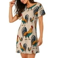 thumbnail image 3 of Lafuoo Rooster Pattern Women's Short-sleeved Nightdress, Knee-length Pullover Nightgown, Summer Home Wear-Medium, 3 of 8