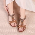 thumbnail image 4 of Bohemia Wide Width Shoes for Women, Sandals Women Flat Shoes Dressy Summer Bohemian Flats Shoes for Women's Open Toe Elastic Ankle Strap Flat Beach Shoes Beaded Jeweled Flats, Brown 7, 4 of 9