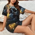 thumbnail image 4 of Fotbe Flower Field Skull Print Pajama Set for Women 2 Piece Loungewear Short Sleeve Tops and Shorts Set Soft Sleepwear-Medium, 4 of 7